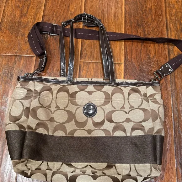 Coach Signature Brown and Cream Tote Bag - Picture 3 of 6
